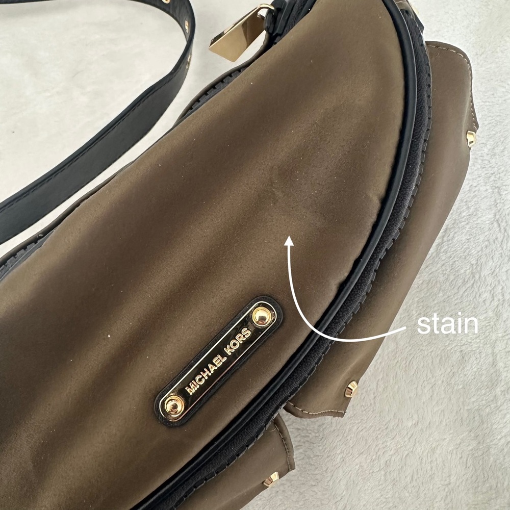 Michael Kors Olivia Large Studded Satin Belt Bag Crossbody in Olive Green - Picture 12 of 14